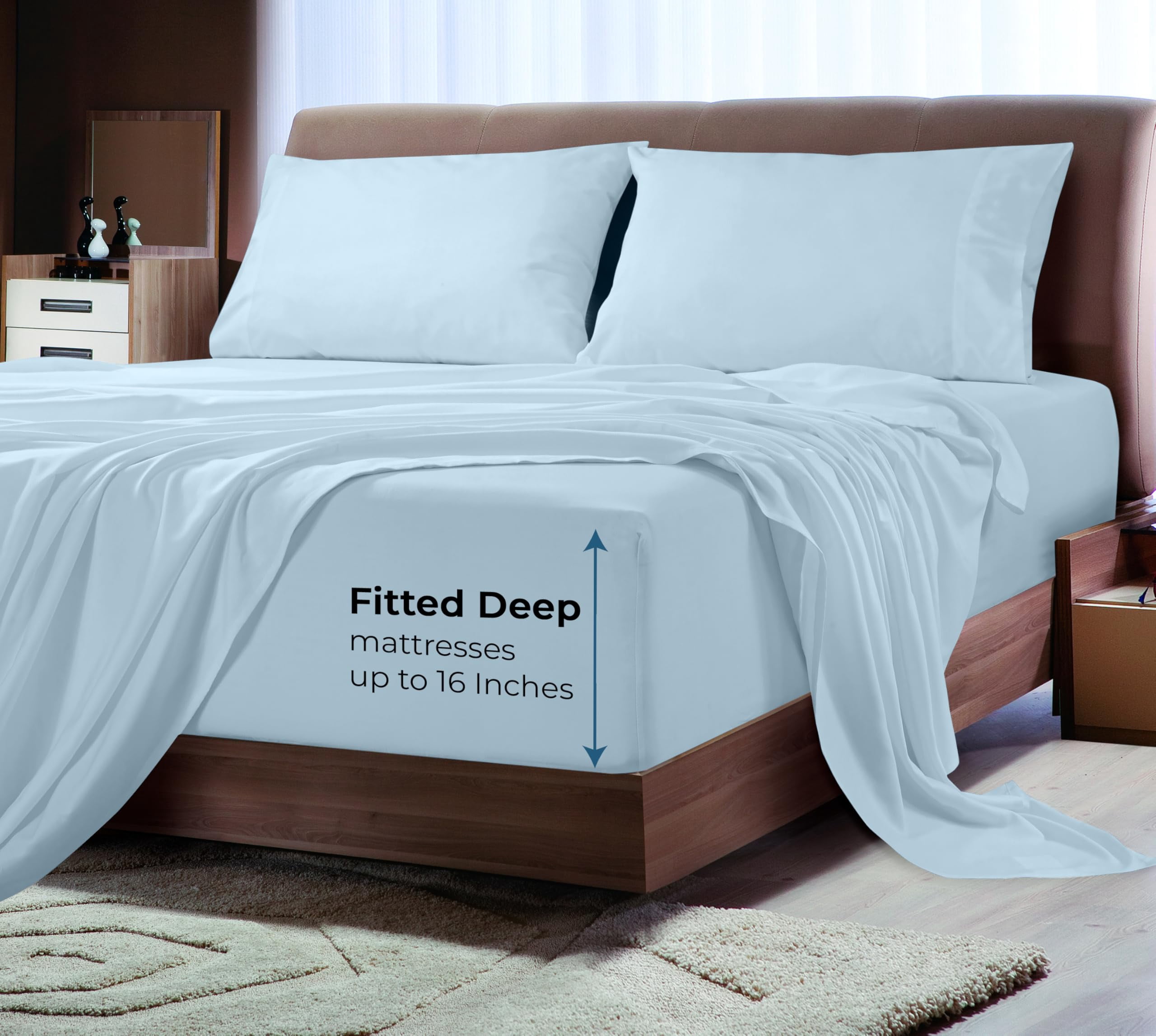 Royale Linens Bamboo Fitted Sheet Twin Only - Cooling Twin Size Fitted Sheets For Bed - Deep Pocket Up to 16" - Organic Viscose Derived from Bamboo - Breathable Bottom Sheet (39x75 Inch, Lake Blue)