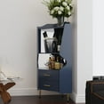 thumbnail image 5 of 50" Tall Wooden Corner Bar Cabinet with 2 Open Storage Shelves, Mirrored Back Sideboard Cabinet with 2 Drawers, Display Cabinet with 6.7" Hight Feet for Livingroom Kitchen, Blue, 5 of 7