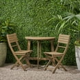 thumbnail image 3 of GDF Studio Pavillion Outdoor Acacia Wood 3 Piece Half Round Folding Bistro Set, Gray, 3 of 11