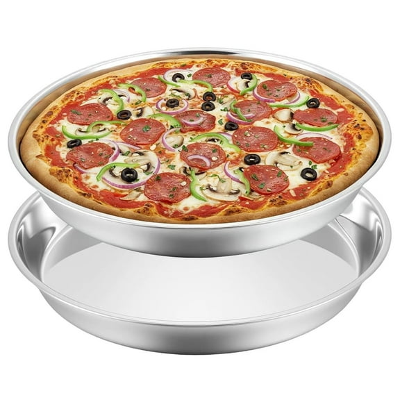 NOGIS 2 Pcs 10 Inch Pizza Pans Stainless Steel Pizza Tray Round Oven Tray Rust Proof Reusable Bakeware Cooking Pan Dishwasher Safe for Baking, Serving, and Displaying Cookie Pie
