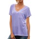 thumbnail image 2 of Camiseta con cuello en V Blusa de verano Color sólido Manga corta Mujer suelta Top, L, Azul Vogacara AP001219-15, 2 of 7