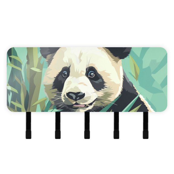 Panda Bamboo Leaves Green Mail Holder Organizer Wall Mount with Shelf Key Holder Key Rack with 5 Key Hooks for Wall Decorative