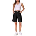 thumbnail image 2 of INSPIRE CHIC Shorts for Women's High Waisted Linen Wide Leg Elastic Waist Dressy Casual Summer Bermuda Shorts L Black, 2 of 6