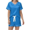 thumbnail image 4 of hotojiny Silk Pajamas for Women Summer Short Sleeve Classic Satin Pajama Sets Cute Elastic Waist Shorts Lounge 2 Piece Outfit, 4 of 6