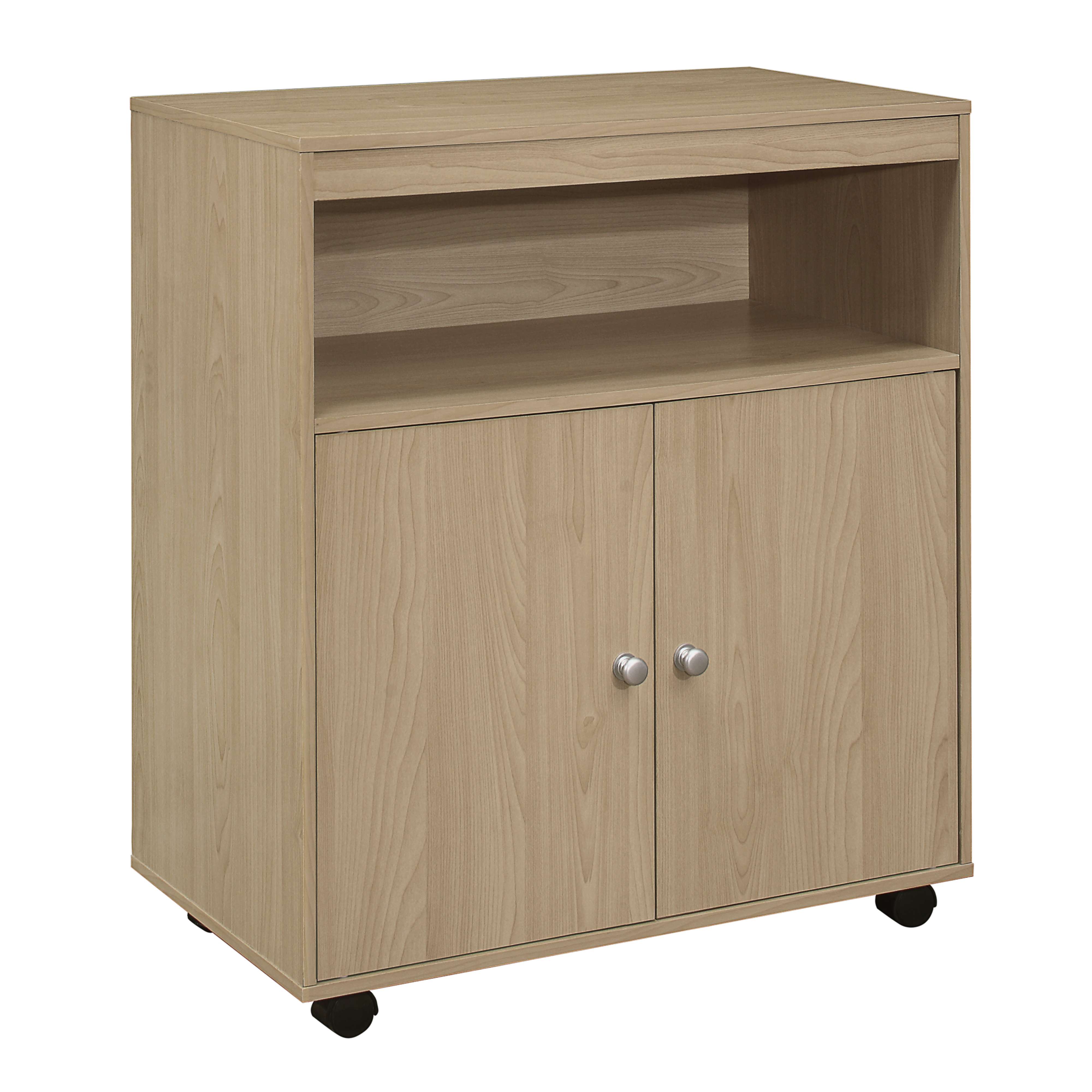 Kings Brand Furniture Beech Wood Kitchen Serving & Storage Cart – 2-Door Cabinet with Open Shelf for Dining & Cooking Spaces