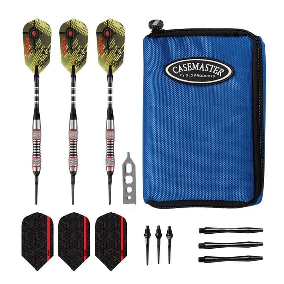 Viper Ranger Tungsten Soft Tip Darts Red Rings 18 Grams and Casemaster Select Blue Nylon Dart Case