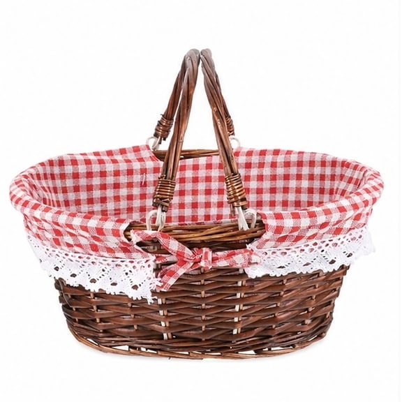HONMEET Portable Woven Storage Basket with Lid, Wicker Picnic Basket for Home, Outdoor, Camping, Travel and More