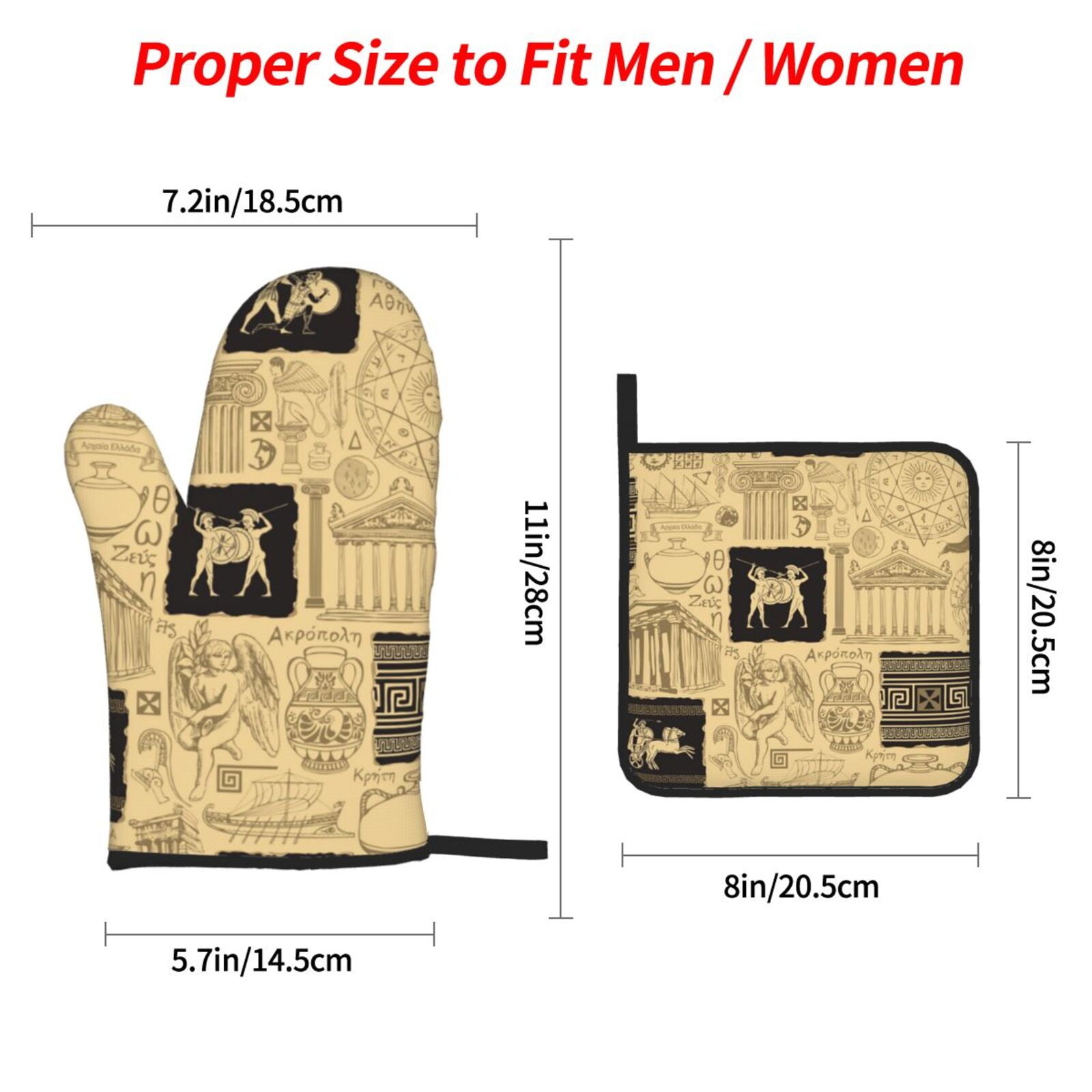 Ancient Greece Mythology Retro 4Pcs Oven Mitts and Pot Holders Sets Oven Kitchen Gloves Hot Pads for Cooking BBQ Baking Grilling