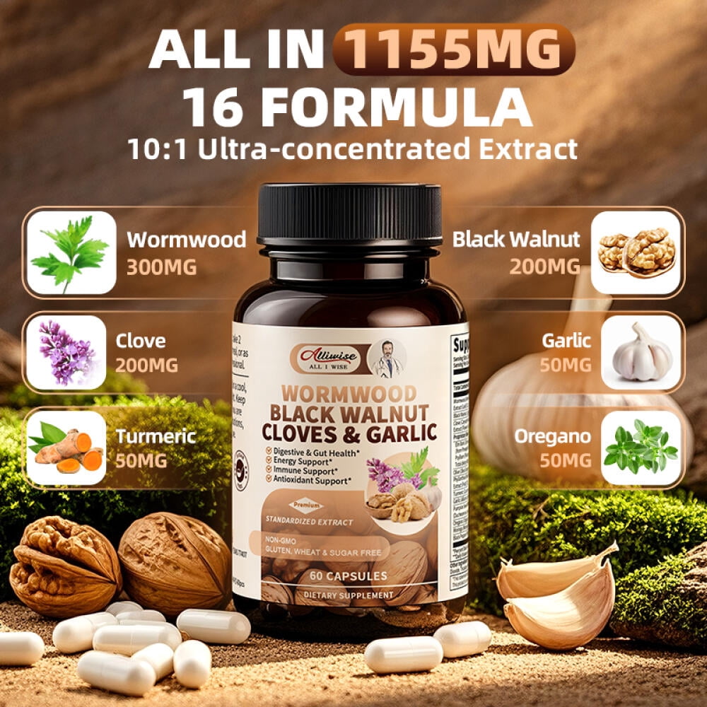 Black Walnut Wormwood Capsules, Gut Cleanse & Digestive Health with Clove Garlic Turmeric,wormwood black walnut complex, 120 Capsules, 2 Pack