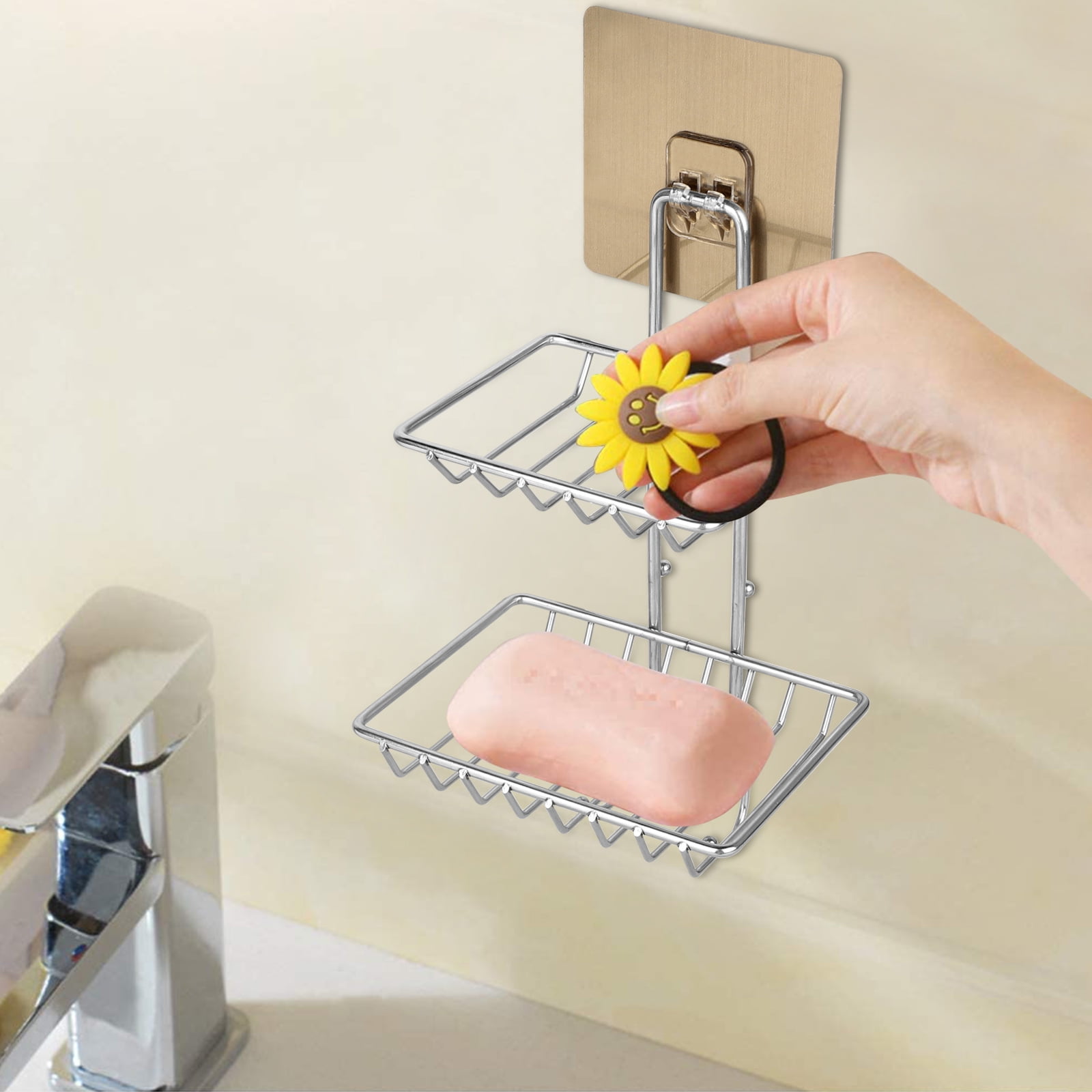 Self Adhesive Wall Mounted Soap Holder Soap Storage Rack Double Layer  Bathroom Soaps Dishes No Drilling Sponge Dish Accessories