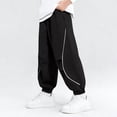 thumbnail image 2 of Yeaiivve Baggy Jogger Pants Boys Fashion Reflective Strip Sweatpants Elastic Ankle Cuffs Athletic Joggers Solid Color Loose Outdoor Sports Trousers with Pockets Black 160, 2 of 6