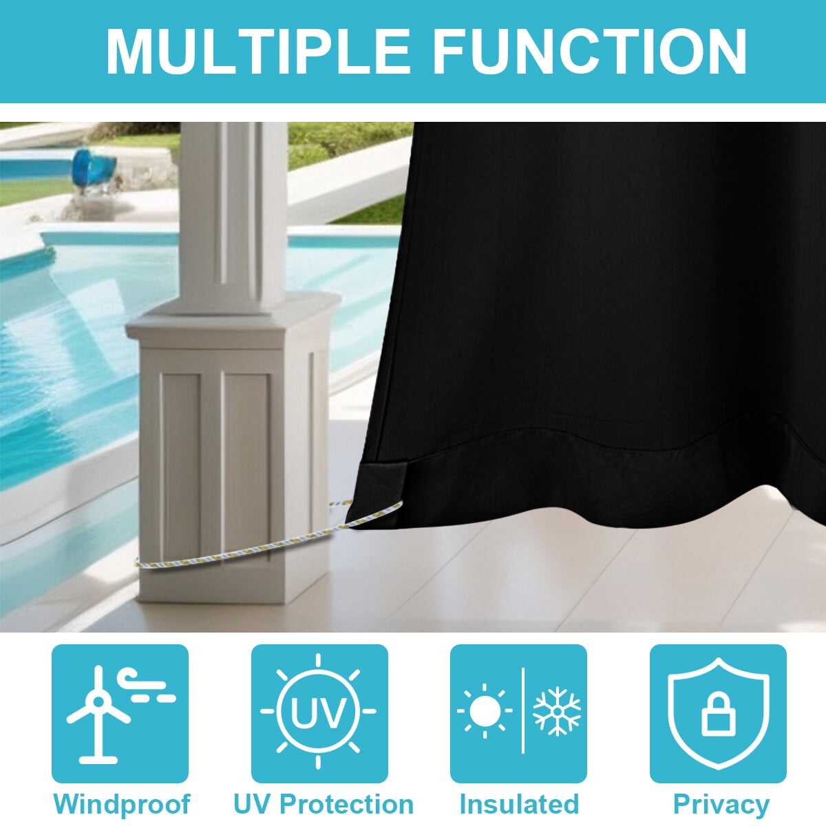 CJC Outdoor Curtains Waterproof Windproof Garden Gazebo Patio Curtains with Grommet Top and Bottom Embossed Pattern Thermal Insulated Blackout Privacy Outdoor Curtains for Porch Pergola