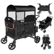 Touheart Wagon Stroller for 4 Kids with Adjustable Canopy, 5-Point Harnesses, Removable Seats, Black