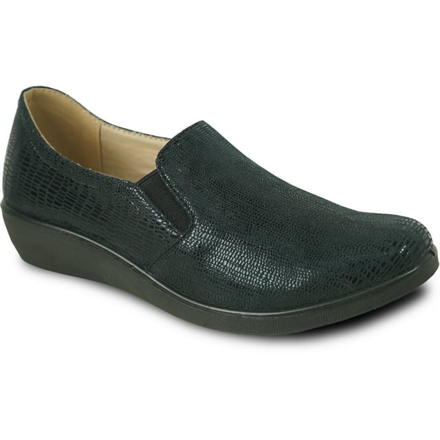 kozi Chaussures Décontractées Confortables pour Femmes, Mocassin à Enfiler à Semelle Compensée OY3235 avec Bout Rond, Double Bout, Semelle Intérieure Amovible, Semelle Intérieure Noire
