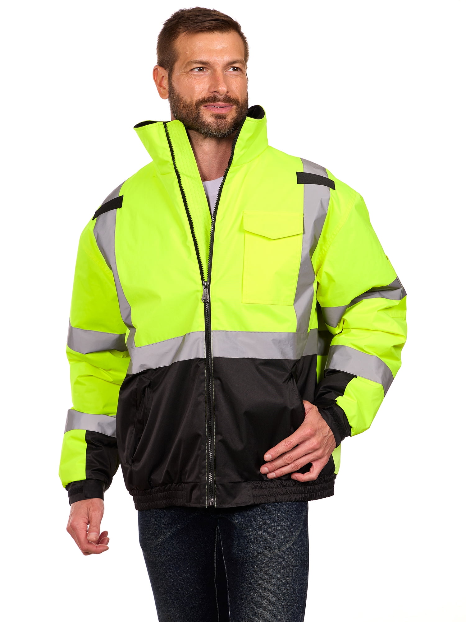 Bass Creek Outfitters Men's Oxford Insulated Safety Work Jacket with Hidden Hood, Sizes S-3XL
