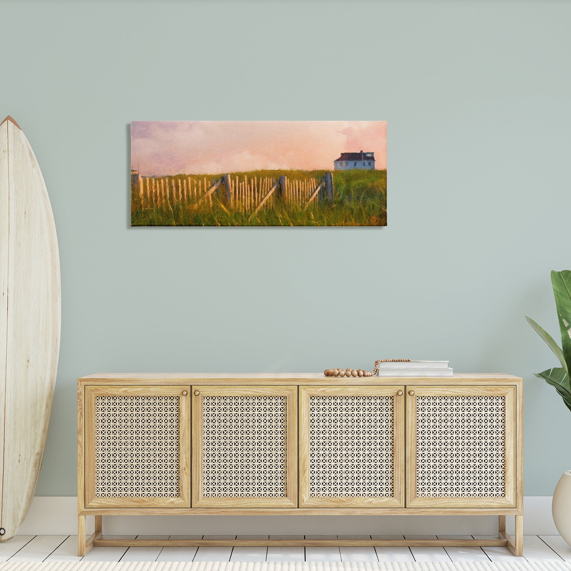 Stupell Industries Nautical Beach Cottage Landscape Painting Gallery Wrapped Canvas Art Print Wall Art, 48 x 20