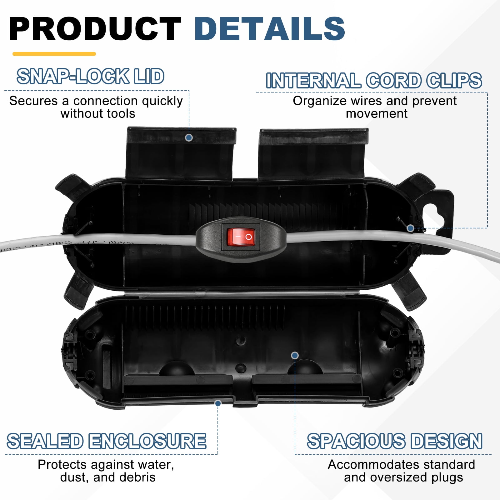 Uxcell 2Pcs Outdoor Extension Cord Safety Cover, IP55 ABS Black Waterproof Electrical Connection Box Outdoor Plug Cover Protector for Socket, Christmas Holiday Light, 9.06 x 2.66 x 2.66in