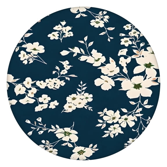 Pioneer Flower Floral Print Pattern Round Fitted Tablecloth with Elastic Edge,Dining Table Cover Waterproof,Outdoor Round Tablecloth for Camping,Dining,Indoor and Outdoor