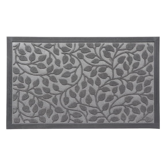 Evideco Heavy-Duty Dirt-Trapping Rubber Doormat with Raised Leaf Pattern – 30x18 Inch Gray Non-Slip Entrance Rug for Indoor Outdoor Use – Low Profile Welcome Mat for Front Door, Porch, Patio, Garage