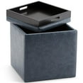 thumbnail image 2 of Simpli Home Rockwood 17 inch Wide Contemporary Square Cube Storage Ottoman with Tray in Denim Blue Vegan Faux Leather, Assembled, 2 of 9