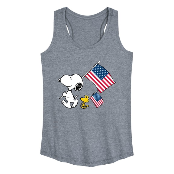 Peanuts - Snoopy & Woodstock USA Flags - Women's Racerback Graphic Tank