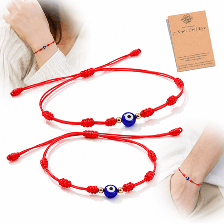 Evil Eye 7 Knot Lucky Bracelets Adjustable Red String Amulet for Women Men