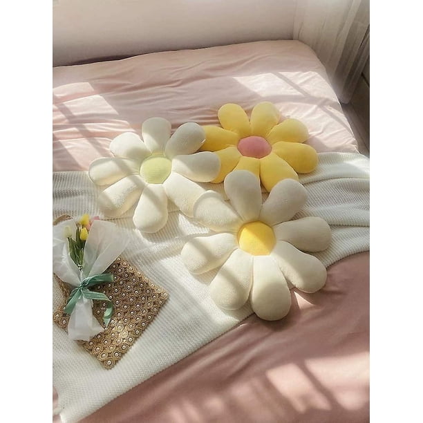 Almohada de flores Cojines decorativos Almohada linda en forma de flor Almohada de felpa de flores Cojines decorativos para niñas adolescentes Cojines lindos amarillo y blanco