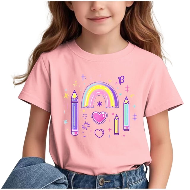 GreatBaby T-shirt Respirant pour Enfants à Manches Courtes pour Garçons Filles Saison de Rentrée Col Rond Manches Courtes Décontracté Polyvalent pour Extérieur (Rose#1,12 Ans)