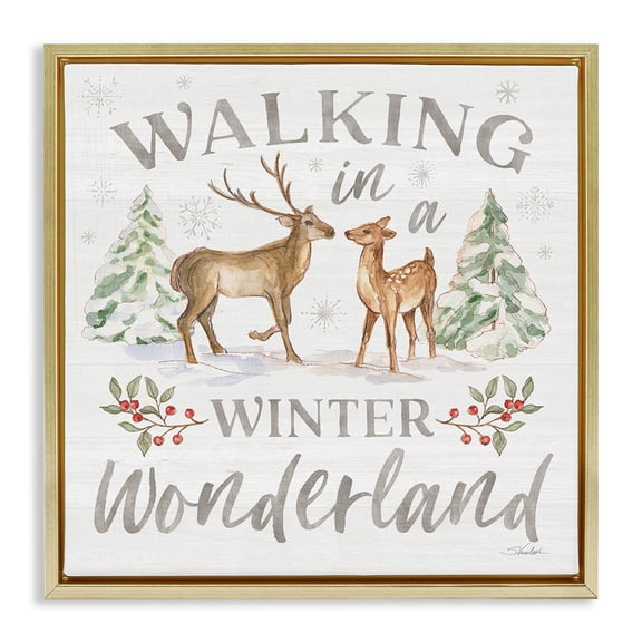 Stupell Industries Farmhouse Winter Wonderland Snow Scene Gold Floating Frame Canvas Art, 18 x 18, by Silvia Vassileva