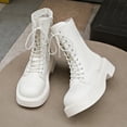 thumbnail image 5 of Viluyesy Womens Combat Boots Platform Lace Up Round Toe Faux Leather Comfortable Walking Casual Shoes White Size 5, 5 of 9