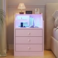 thumbnail image 4 of Afuhokles Set of 2 Nightstand with Charging Station and LED Lights, Night Stand with Hutch and Storage Drawers, Pink, 4 of 9