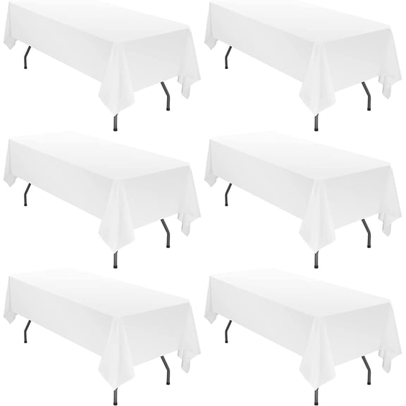 6 Pack Tablecloth 60 x102 inch Polyester Table Cloth for 6 Foot Rectangle Tables,Stain and Wrinkle Resistant Washable Fabric Table Covers Polyester Wh