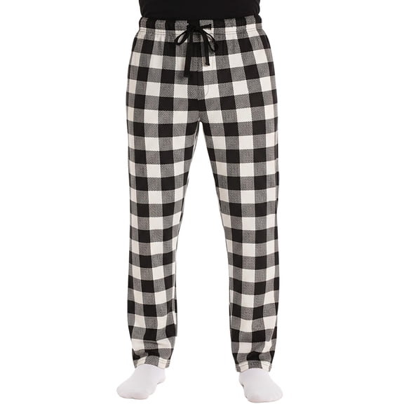 #followme Ultra Soft Fleece Men's Plaid Pajama Pants with Pockets (Black & White Buffalo Plaid, Large)