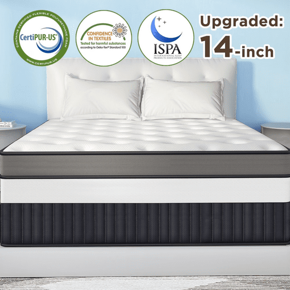 King Size 14 Inch Hybrid Mattress in a Box, Cooling Gel Memory Foam & Pocket Springs, Medium Firm Bed, Motion Isolation, CertiPUR-US Certified