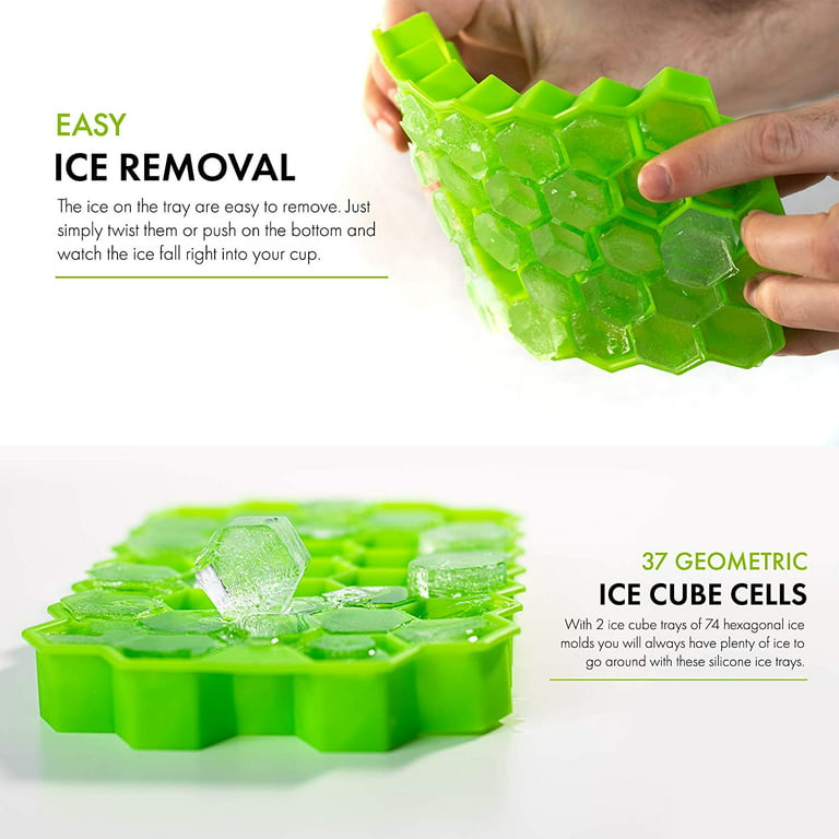 Handy Housewares 2 Jumbo Silicone Push Ice Cube Tray - Makes 8 Large Cubes  - Teal Green