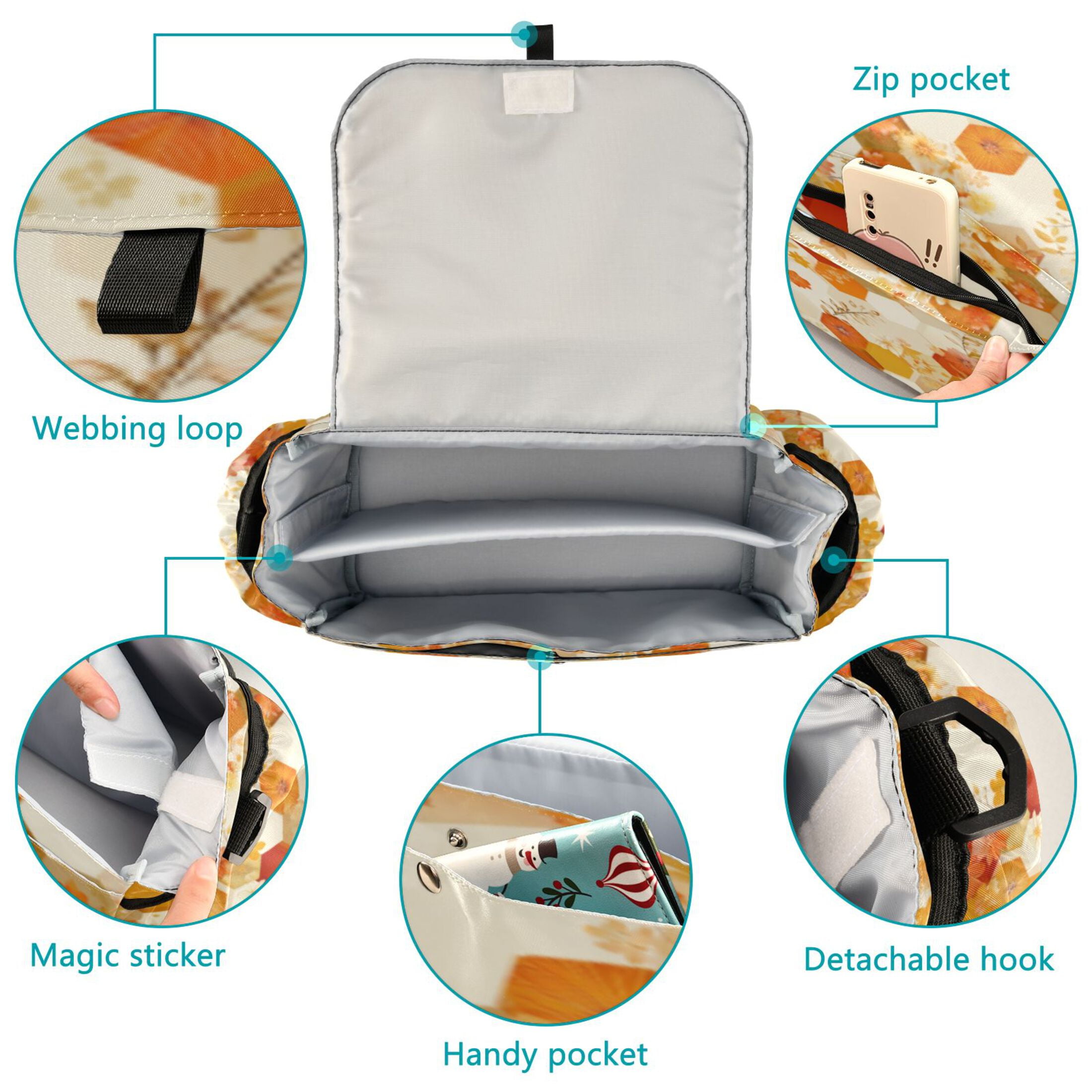 DIXRUYEE Stroller Organizer Honeycomb Pattern Printed