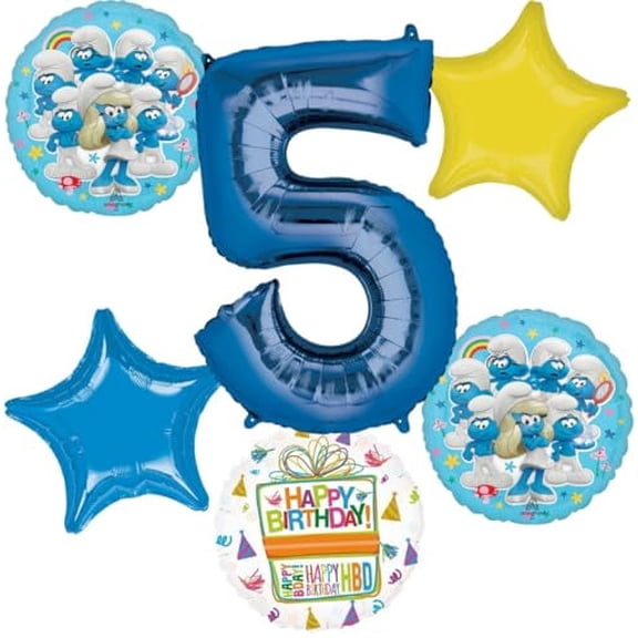 Anagram 5th Birthday Party Supplies Boy Smurfs Theme Balloon Bouquet Decorations