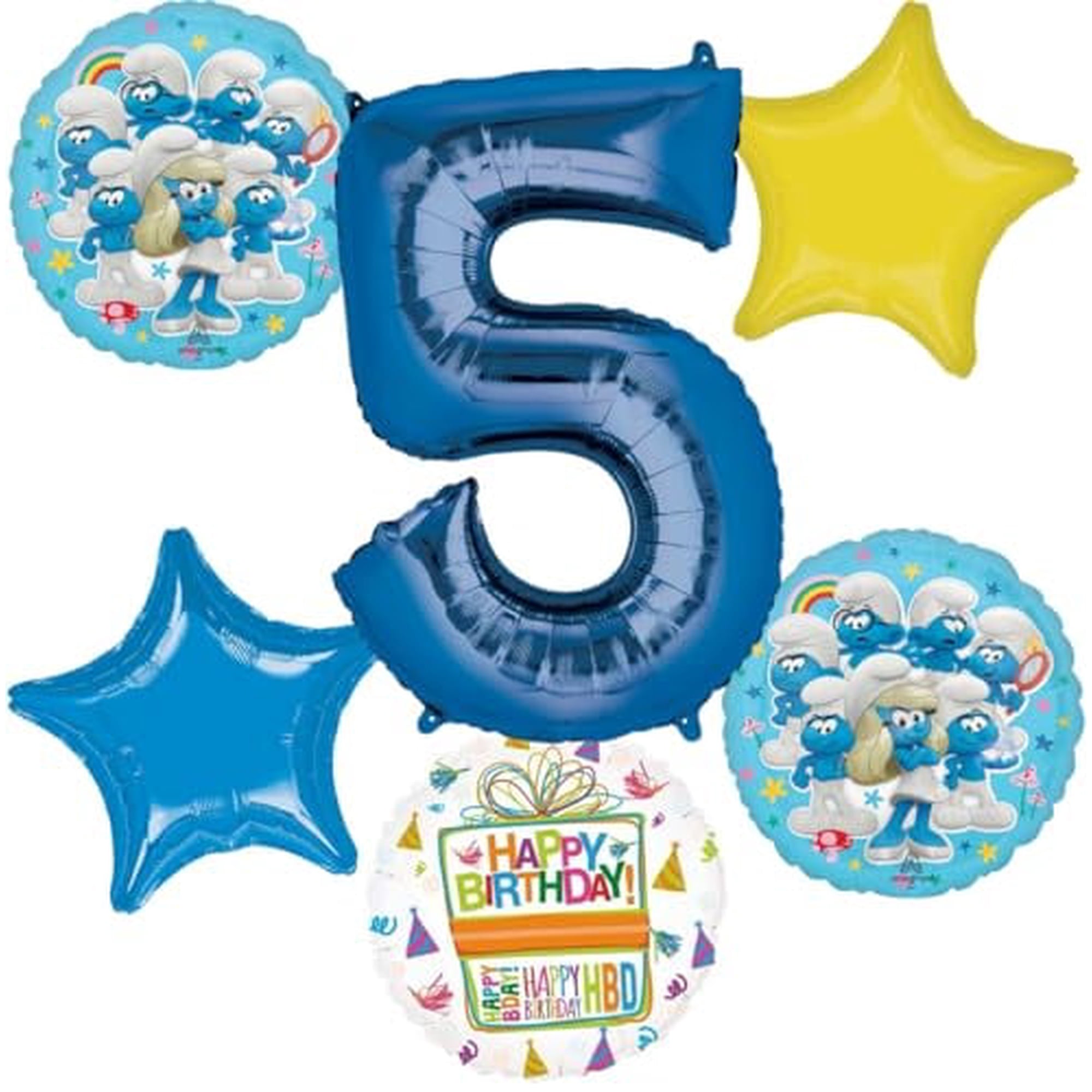 Anagram 5th Birthday Party Supplies Boy Smurfs Theme Balloon Bouquet Decorations