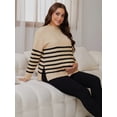 thumbnail image 6 of DARING DIVA Women's Maternity Striped Mock Neck Long Sleeve Sweater L Brown, 6 of 8