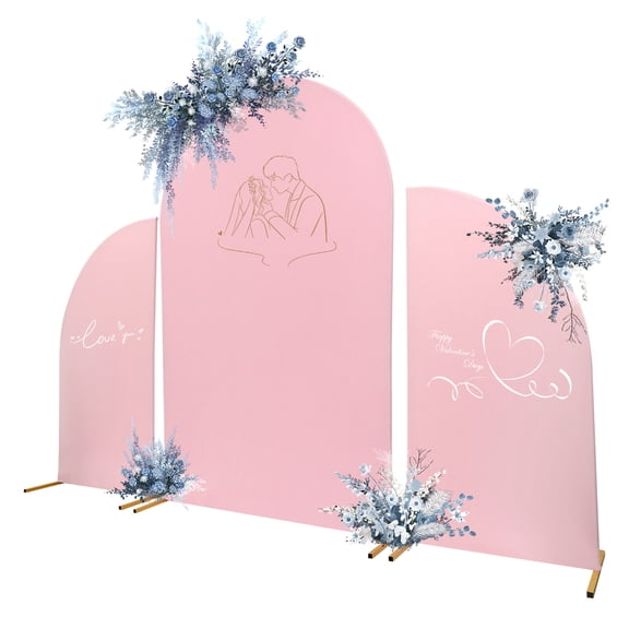 Modern Pink Floor Standing Wedding Arch Cover & Golden Wedding Arch Backdrop Stand Set Party Ceremony