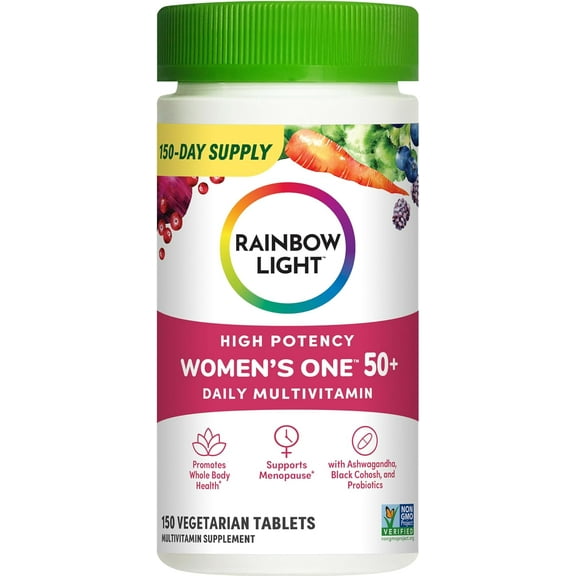 Multivitamin for Women 50  with Vitamin C, D, Zinc & Probiotics | 150 Vegetarian Tablets | by Rainbow Light