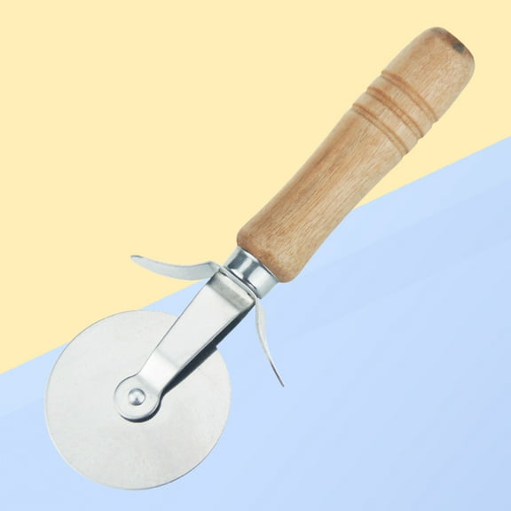 GOOHOCHY Stainless Steel Roller Wheel Cake Cutter with Wooden Handle for Easy and Uniform Cutting 17x6cm