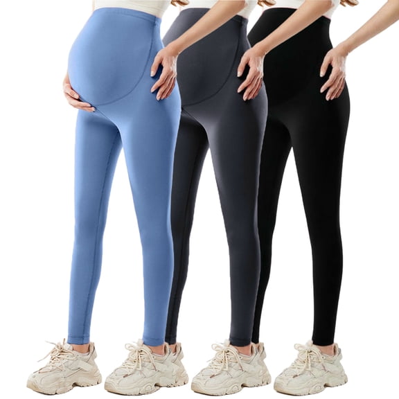 SELONE 3 Packs Maternity Leggings Flare Stretchy Pants High Waisted Trousers Breathable Undershirt