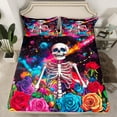 thumbnail image 2 of Manfei Teenagers Gothic Skeleton Twin Sheet Sets 3pcs,Universe Starry Sky Twin Fitted Sheet Microfiber,Abstract Floral Flowers Skull Breathable Flat Sheet,Microfiber Bedroom Decor, 2 of 6