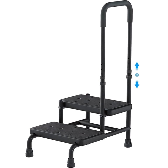 SAFH 2 Step Stool with Handle - Adjustable Height, Non-Slip Pedals & Glow Strips for Elderly, Seniors, Bath, Kitchen