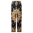 thumbnail image 5 of Gold Floral Pattern On Dark Blue Background Winter Female Pants Flannel High Waist Women Pants Lady Warm Straight Leg Plush Trousers, 5 of 7