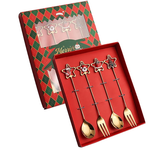 Under 10 Tableware Christmas Tableware Set Stainless Steel Spoon Gift Set Dessert Spoon Fork Coffee Spoon Christmas Pendant Spoon Tableware Set Gift