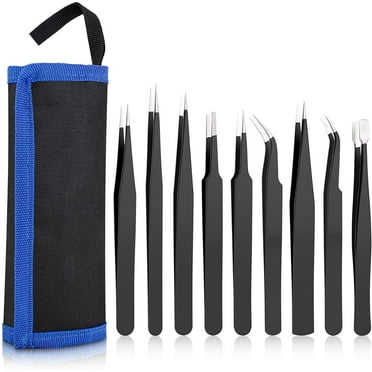 Tweezers Set - Tweezers - Model Kit - Anti-Static Tweezers - Small Kit For Electronics Repair, Jewelry Making, Industry (Black)