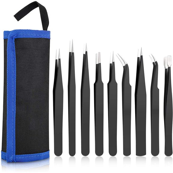Tweezers Set - Tweezers - Model Kit - Anti-Static Tweezers - Small Kit For Electronics Repair, Jewelry Making, Industry (Black)