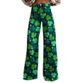 thumbnail image 2 of Shamrock Printed St Patricks Day Pants for Women Bell Bottom Baggy Imitation Jeans Color Dark Green Size XL, 2 of 4
